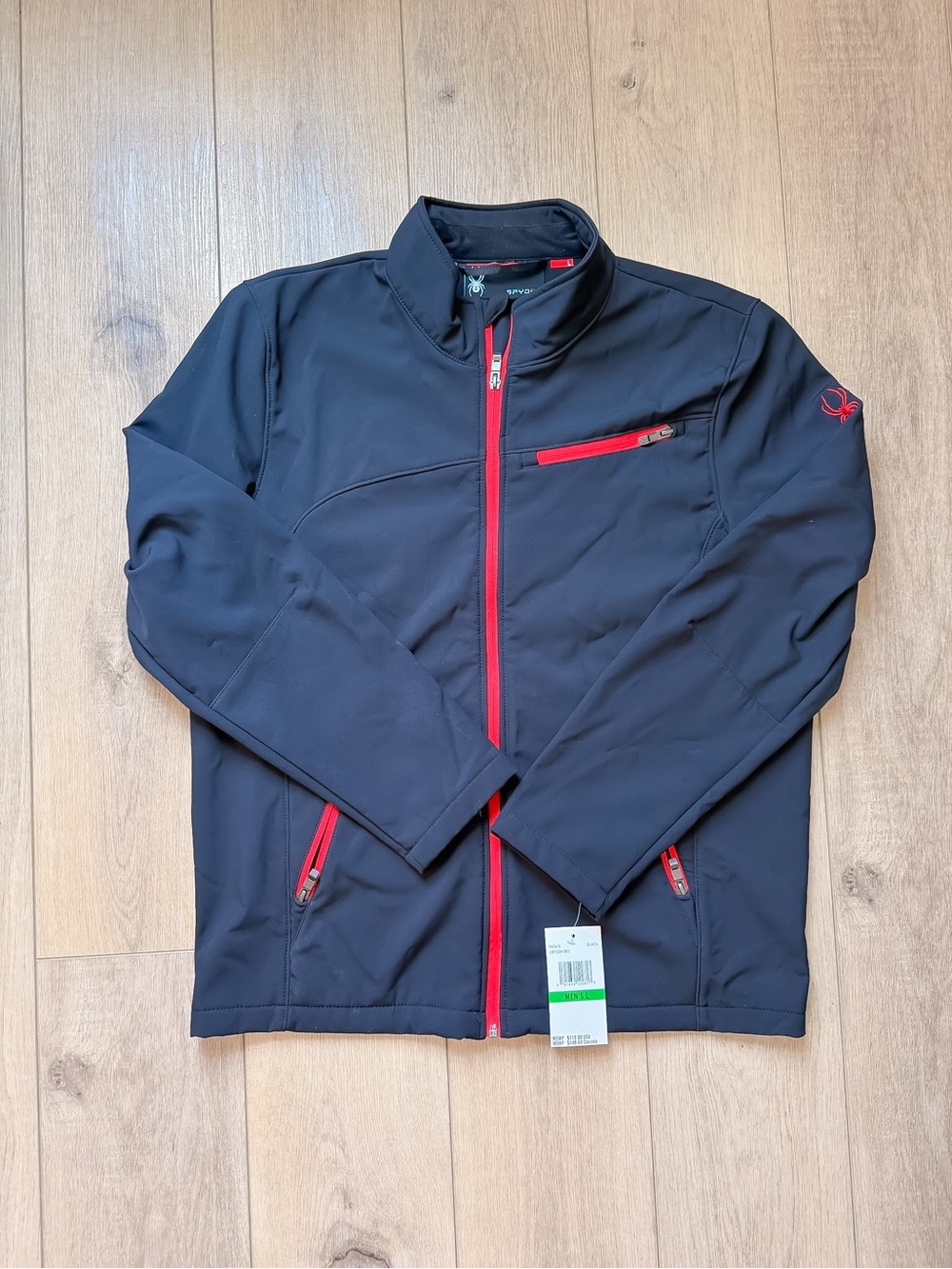 SPYDER MEN'S TRANSPORT SOFT SHELL JACKET BLACK RED SIZE LARGE NWT